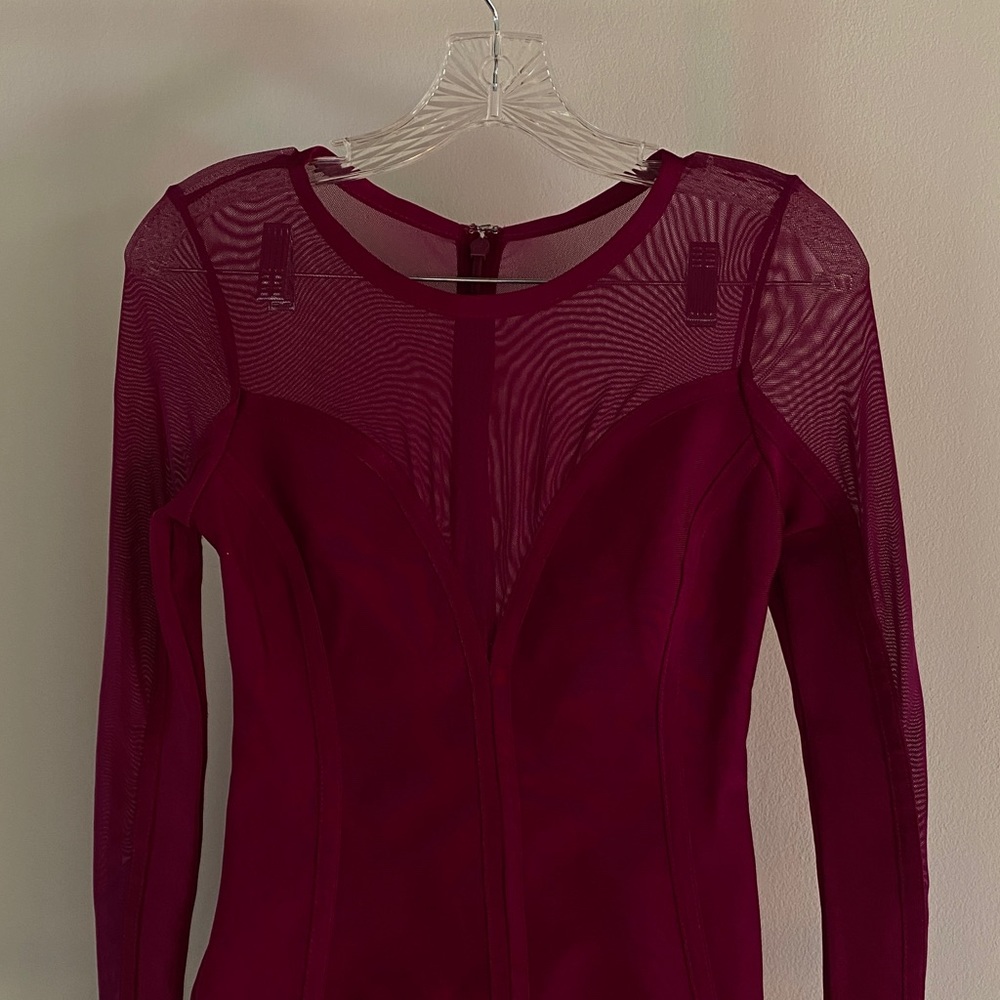 WORLD OF WOMEN COUTURE berry bodycon sheer cocktail cut out dress